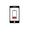 Smartphone with energy level icon, low battery. Vector illustration. Design for graphic, logo, web site, social media, mobile app