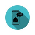 Smartphone, envelope, sms long shadow icon. Simple glyph, flat vector of mobile concept icons for ui and ux, website or mobile