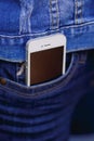 Smartphone in everyday life. phone in jeans pocket. Royalty Free Stock Photo