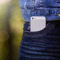 Smartphone in everyday life. phone in jeans pocket. Royalty Free Stock Photo