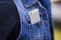 Smartphone in everyday life. phone in jeans pocket. Royalty Free Stock Photo