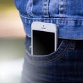 Smartphone in everyday life. phone in jeans pocket. Royalty Free Stock Photo