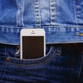 Smartphone in everyday life. phone in jeans pocket. Royalty Free Stock Photo