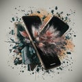 A smartphone exploding, abstract explosion concept