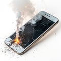 Smartphone exploding isolated on white background