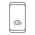 Smartphone with fingerprint sensor thin line icon, technology and identification, phone sign, vector graphics, a linear