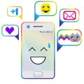 Smartphone Flat Designs with cute cartoon faces and massages.