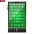 Smartphone with a football soccer field on the screen.