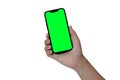 Smartphone frameless mockup. Studio shot of green screen smartphone with blank screen for Infographic