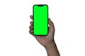 Smartphone frameless mockup. Studio shot of green screen smartphone with blank screen Royalty Free Stock Photo