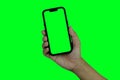 Smartphone frameless mockup. Studio shot of green screen smartphone with blank screen for Infographic Global Business web site Royalty Free Stock Photo