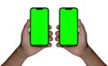 Smartphone frameless mockup. Studio shot of green screen smartphone with blank screen