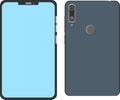 Smartphone with front and back side. Touch cellphone with notch screen