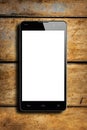 Smartphone Frontal White Screen Wooden Table Royalty Free Stock Photo