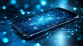 Smartphone with Futuristic Network Visual, Concept Image for Global Communication Technology Royalty Free Stock Photo