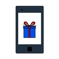 Smartphone With Gift Box On Screen Icon Royalty Free Stock Photo