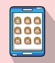 Smartphone with girl head emotion faces