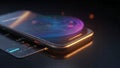 Smartphone with glowing edges on dark background Royalty Free Stock Photo
