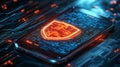Smartphone with a glowing shield hovering above the screen. Data protection.. By generative Ai
