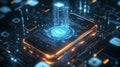 Smartphone with a glowing shield hovering above the screen. Data protection.. By generative Ai