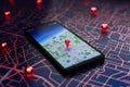 Smartphone GPS Map with a Pin Marker pointing to a Location