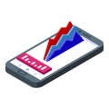 Smartphone graph icon isometric vector. Data analysis