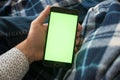 Smartphone with green screen for key chroma screen Royalty Free Stock Photo