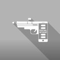 Smartphone gun weapon white color, Cyber crime in social network concept idea on grey gradient