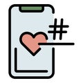 Smartphone hashtag heart icon color outline vector