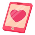 Smartphone with heart icon, cartoon style