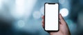 The smartphone held in hand showcasing a blank screen against a blurred background AI generated image Royalty Free Stock Photo