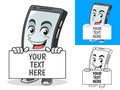 Smartphone Holding Blank Board Cartoon Character Mascot Illustration