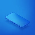 Smartphone horizontal mockup design template. Vector realistic 3d isometric illustration of blue plastic mobile phone Royalty Free Stock Photo