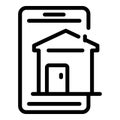 Smartphone house search icon, outline style