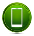 Smartphone icon glassy green round button illustration