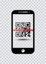 Smartphone icon with sample Bar Codes For Scanning Icon with red laser, Vector Illustration isolated Royalty Free Stock Photo