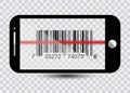 Smartphone icon with sample Bar Codes For Scanning Icon with red laser, Vector Illustration Royalty Free Stock Photo