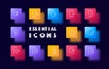 Smartphone icon set. Various app icons and features including calling, messaging, camera, email, music, games, social. Media