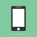 Smartphone icon in the style flat design on the green background. Smartphone iphone icon in the style flat design on the