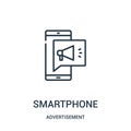 smartphone icon vector from advertisement collection. Thin line smartphone outline icon vector illustration