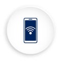 Smartphone icon with wifi sign on screen. Button for mobile application or web in neomorphism style. Vector Royalty Free Stock Photo