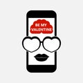 Smartphone icon_woman with glasses hearts and lips