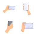 Smartphone icons set cartoon . Hand holding mobile phone Royalty Free Stock Photo