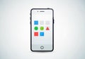 Smartphone illustration with a black frame and a white screen. Features six app icons in a 3x2 grid Royalty Free Stock Photo