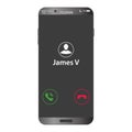 Smartphone with incoming call on display, vector isolated mobile phone realistic illustration. Vector illustration