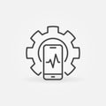 Smartphone inside Cog outline icon - vector Phone Repair sign