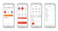 Smartphone interface mockup displaying four screens with a simple, clean design. Royalty Free Stock Photo