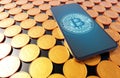 Smartphone and investment with bitcoin cryptocurrency