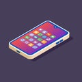 Smartphone. Isometry. Vector isometric illustration. Cell phone with working screen and operating system icons. Mobile