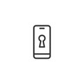 Smartphone with key hole silhouette simple icon. locked, safe, protected phine